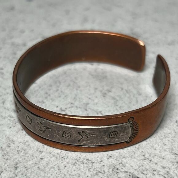 Vintage CR Little Navajo Native American stamped cuff sterling copper - Picture 4 of 11